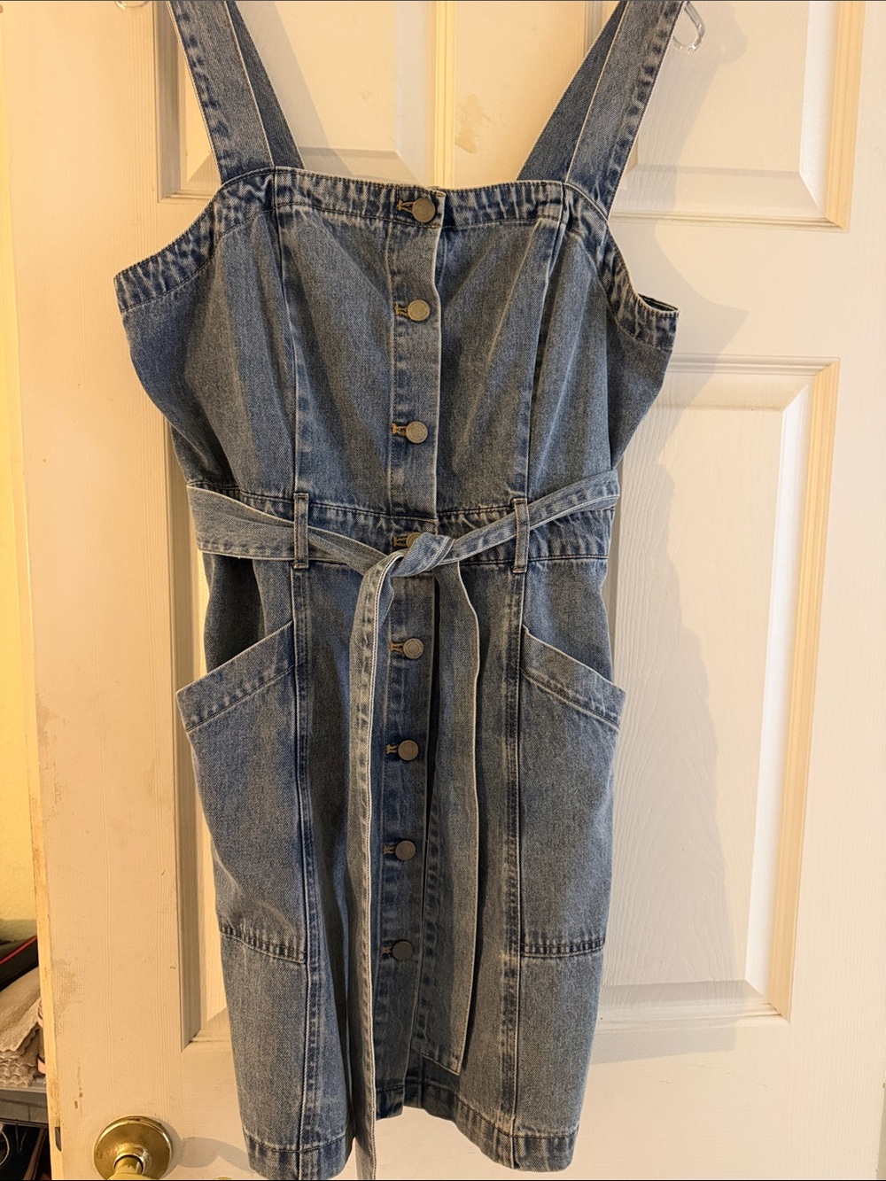 Habitual size M Button-Front Denim Pinafore Dress in Medium Blue